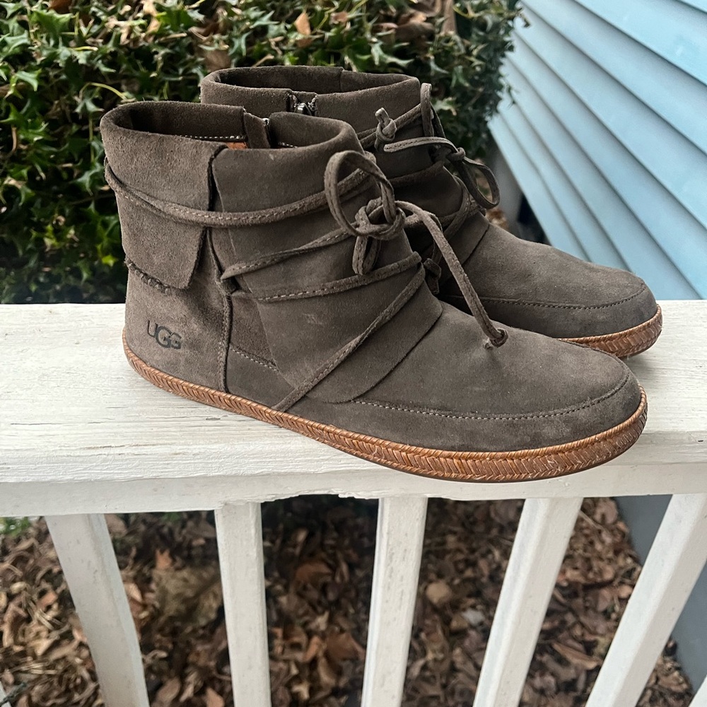 UGG Australia Reid Grey Ankle Boot  Suede Bootie zipper